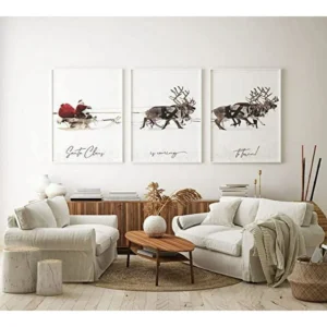 3 Pieces Canvas Christmas Santa Claus with a Sleigh Poster